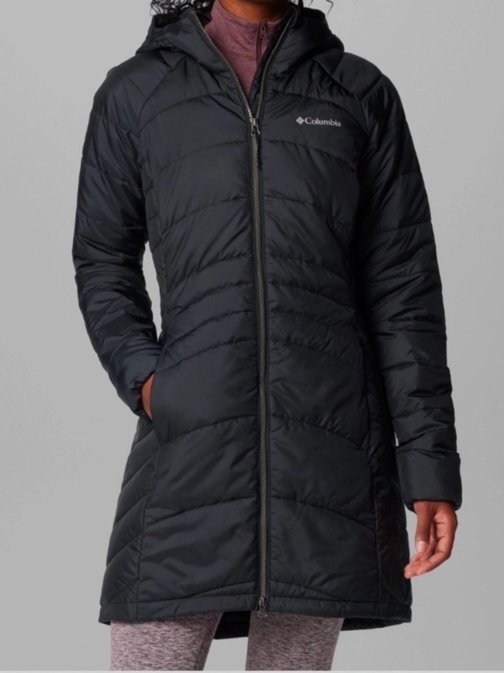 Columbia Women's Black Long Quilted Hooded Puffer Coat